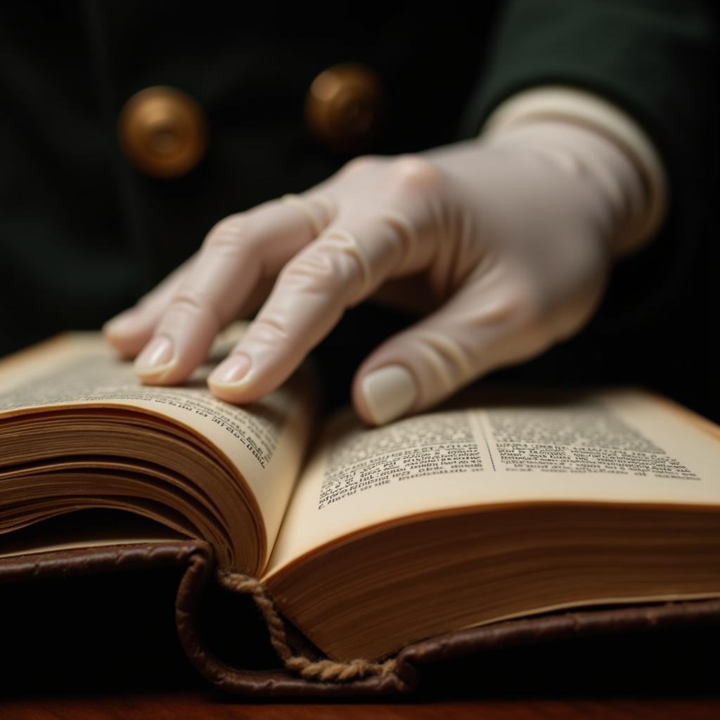 A researcher carefully examines historical documents at the Wisconsin Historical Society.