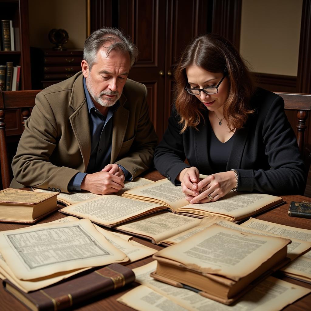 Researchers Examining Historical Documents in the Archives