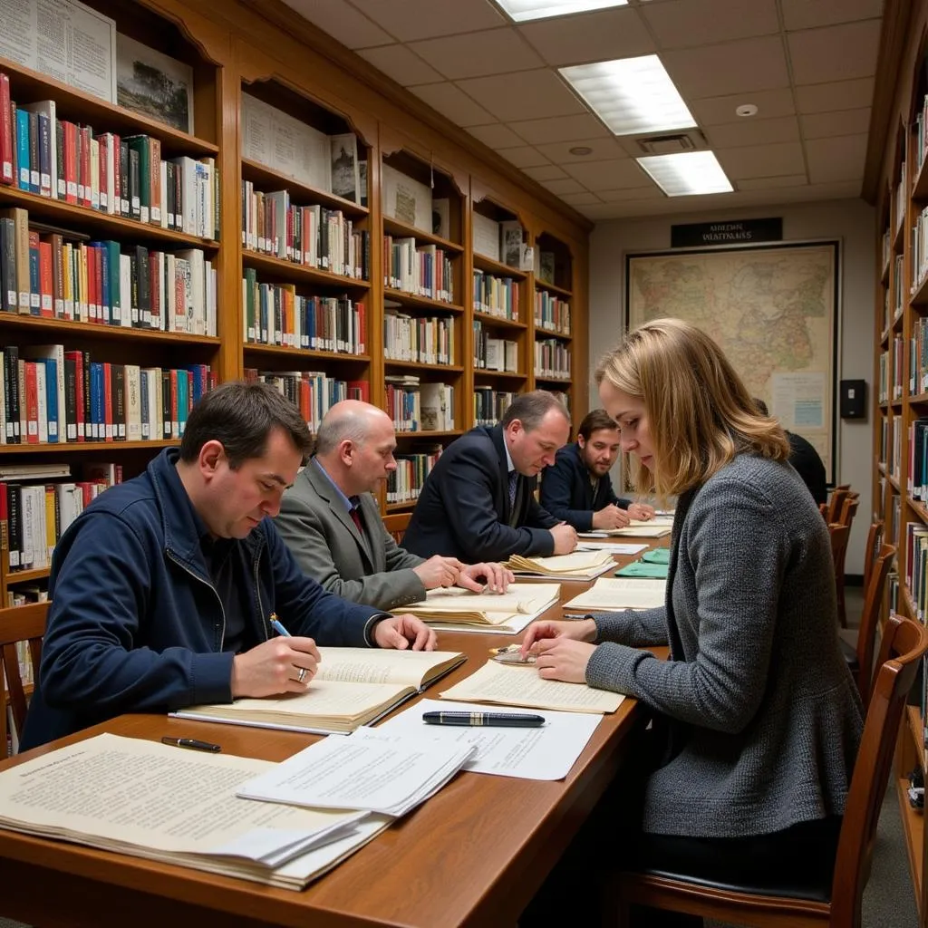 Researchers poring over historical documents in the Sullivan County Historical Society archives