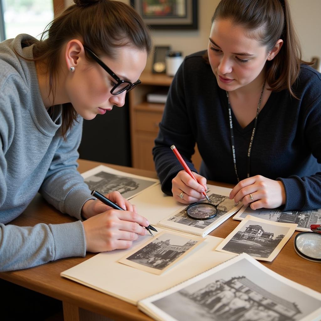 Researchers Examining Historical Photos at Deepwells Farm