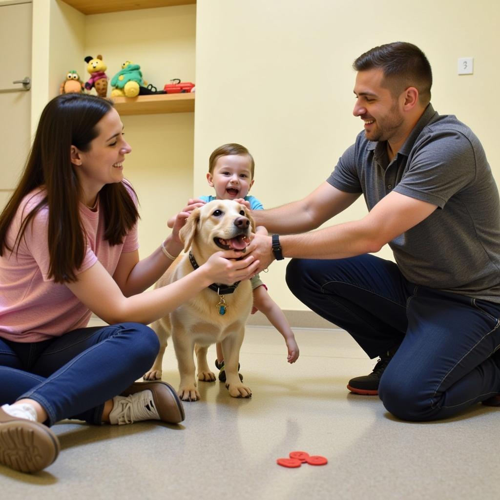 Family meeting a dog at Rio Rancho Humane Society