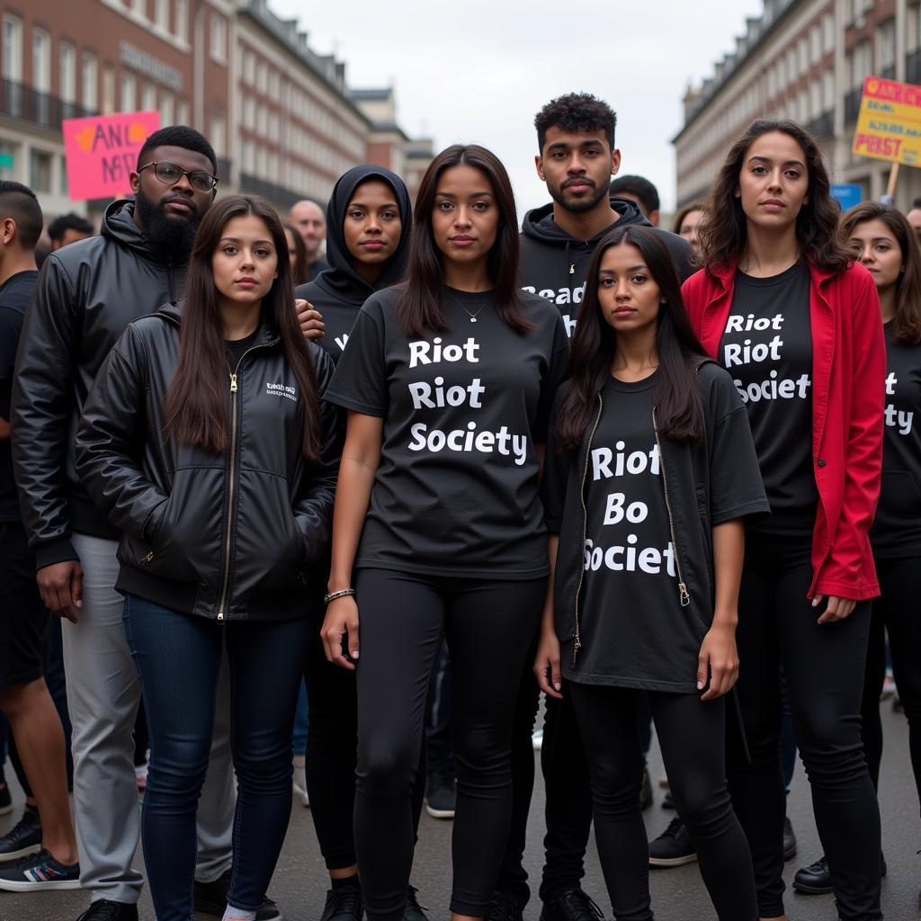 People wearing Riot Society clothing at a peaceful protest