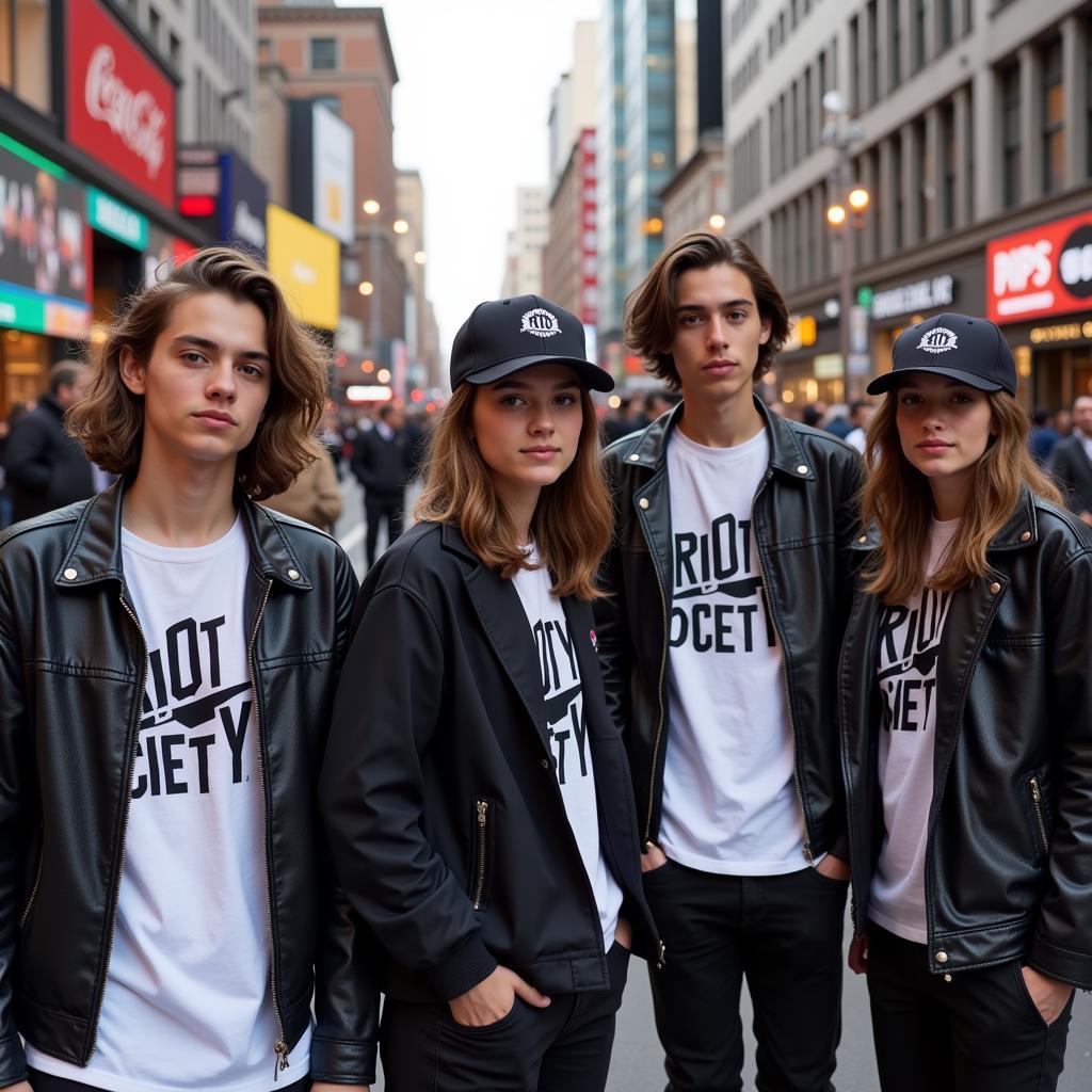 Youth wearing Riot Society clothing in an urban setting