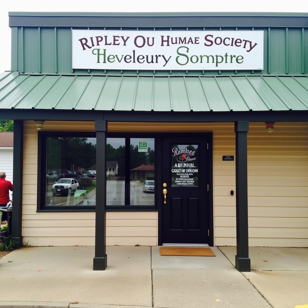 A warm and inviting exterior view of the Ripley County Humane Society building, showcasing its welcoming atmosphere.