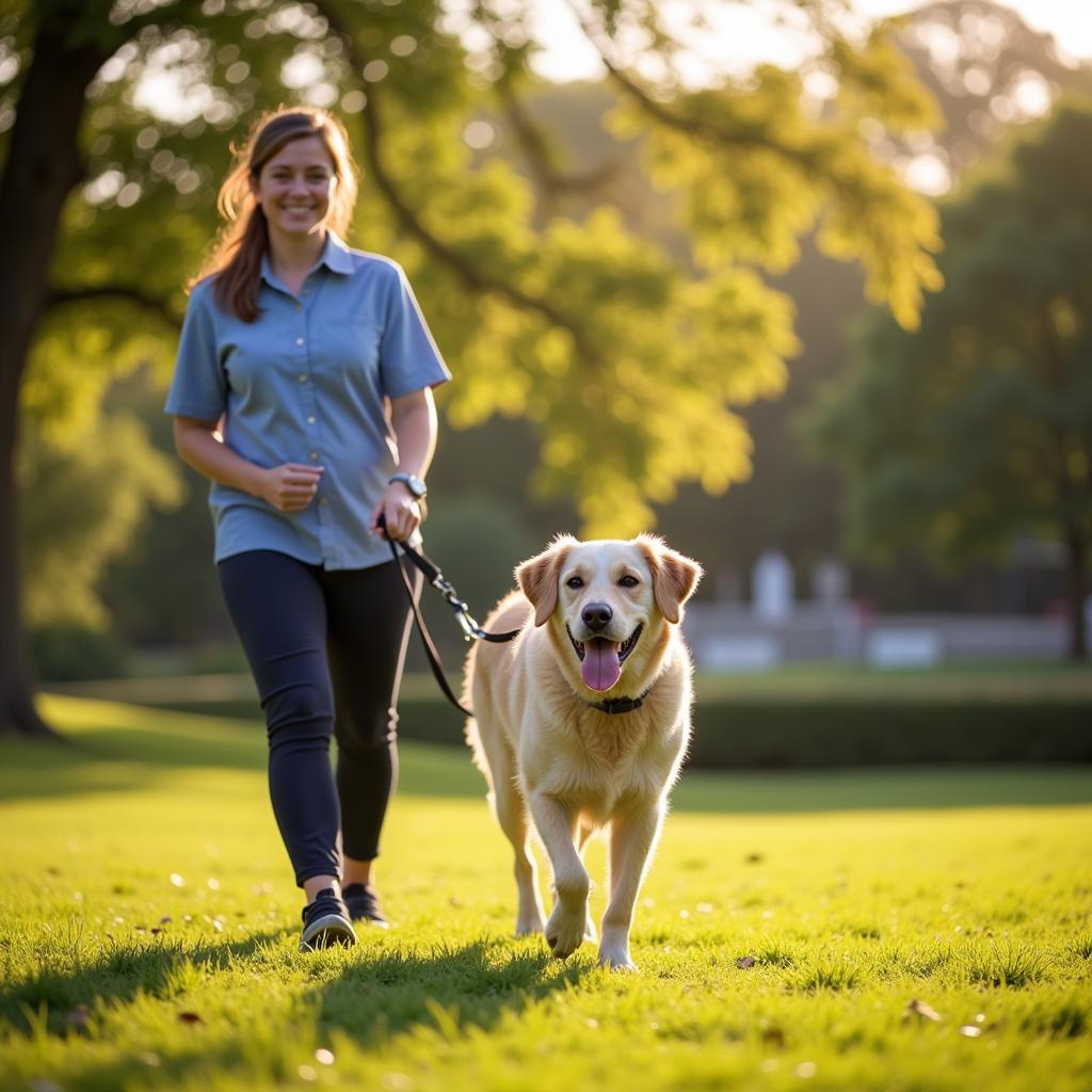 Volunteer walking a dog at Roane County park