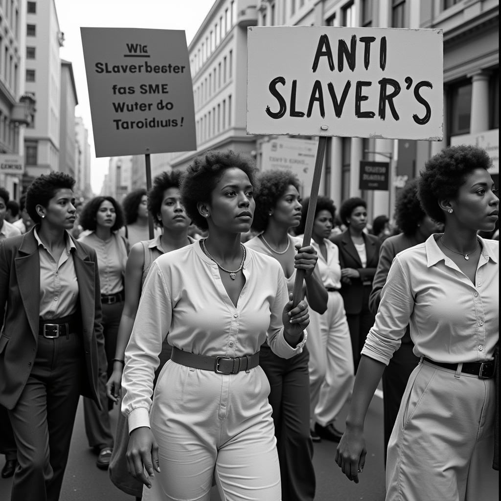 Members of the Rochester Ladies' Anti-Slavery Society participating in a public demonstration