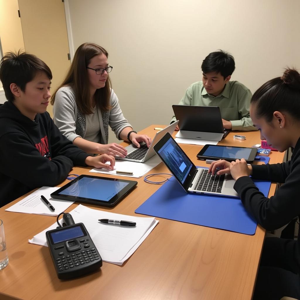 Individuals learning to use assistive technology at the Sacramento Society for the Blind