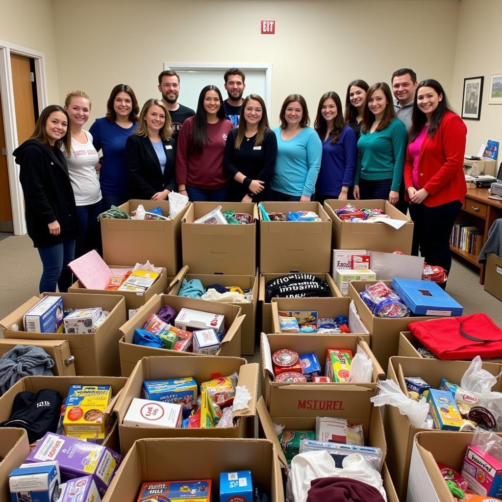 Volunteers from the Saint Nicholas Society sorting through donations for families in need.