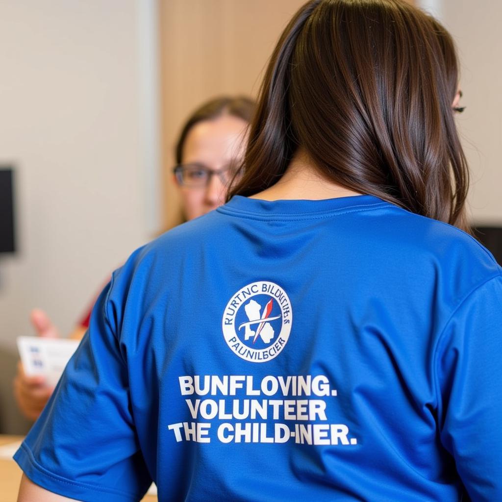 Volunteers wearing shirts emblazoned with the Saint Vincent de Paul Society logo distribute food to people in need.