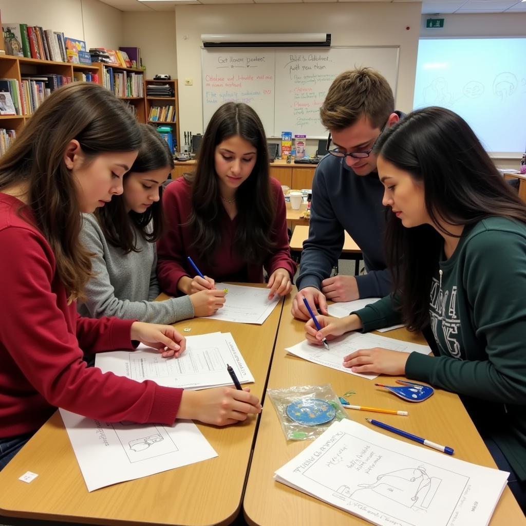 People collaborating on a project in a salon society suite.