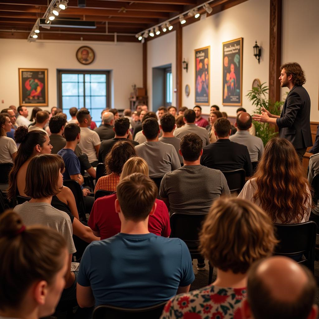 Individuals from different cultures share their perspectives in a salon society suite.