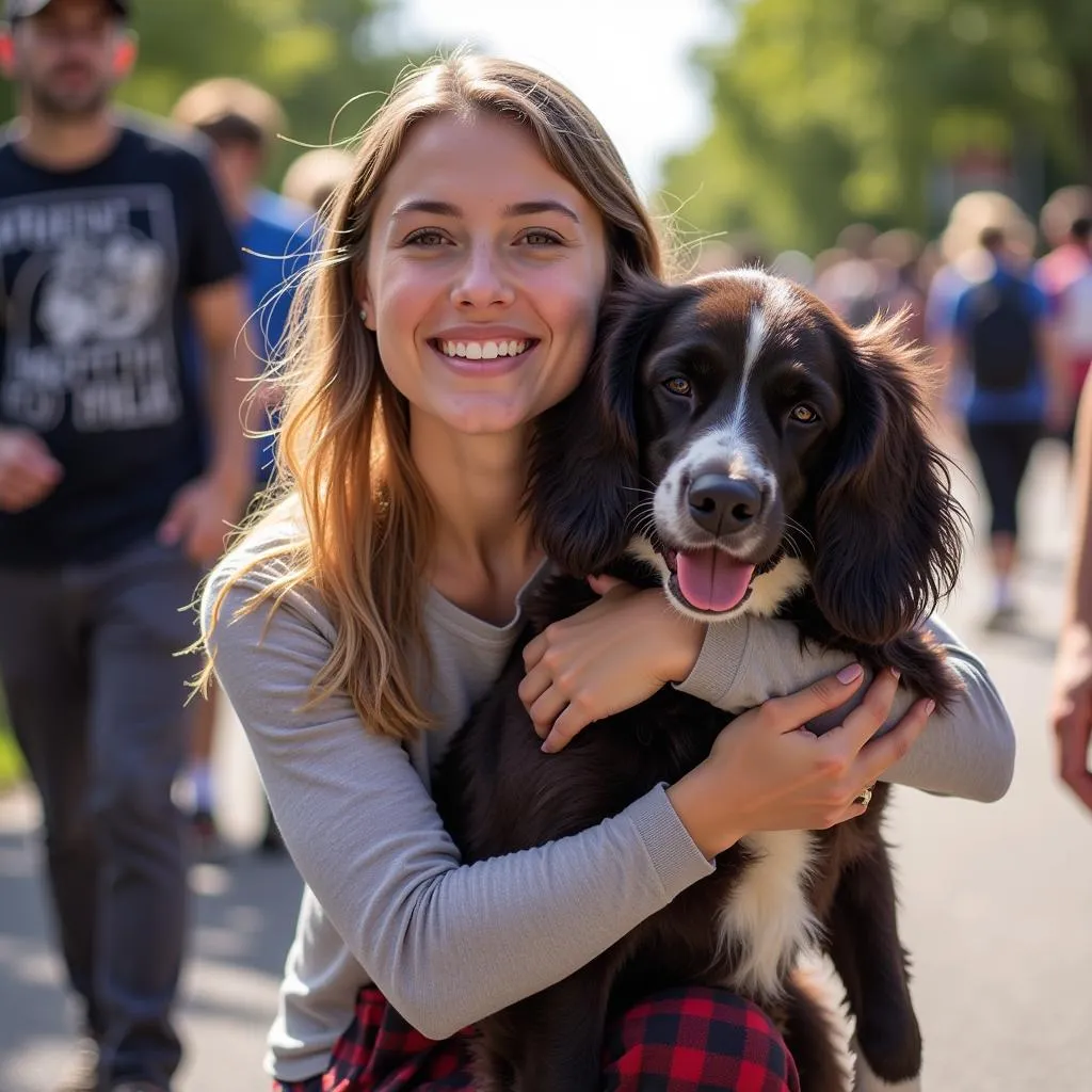 A participant and their dog at the San Diego Humane Society Walk for Animals