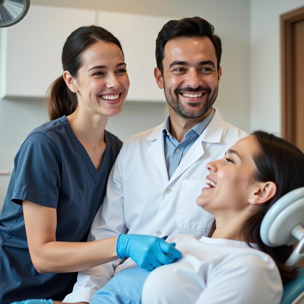 Smiling dentist with patient