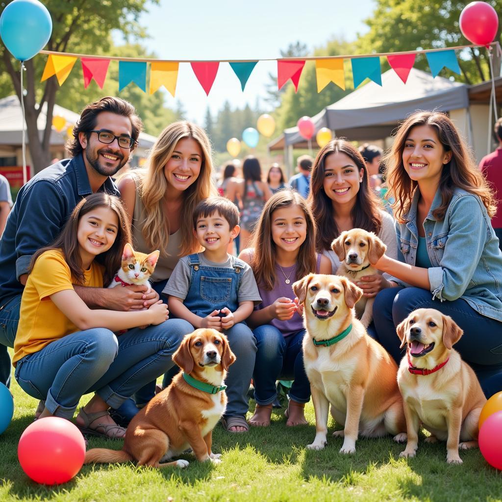 Families interact with animals at a Santa Cruz Humane Society adoption event