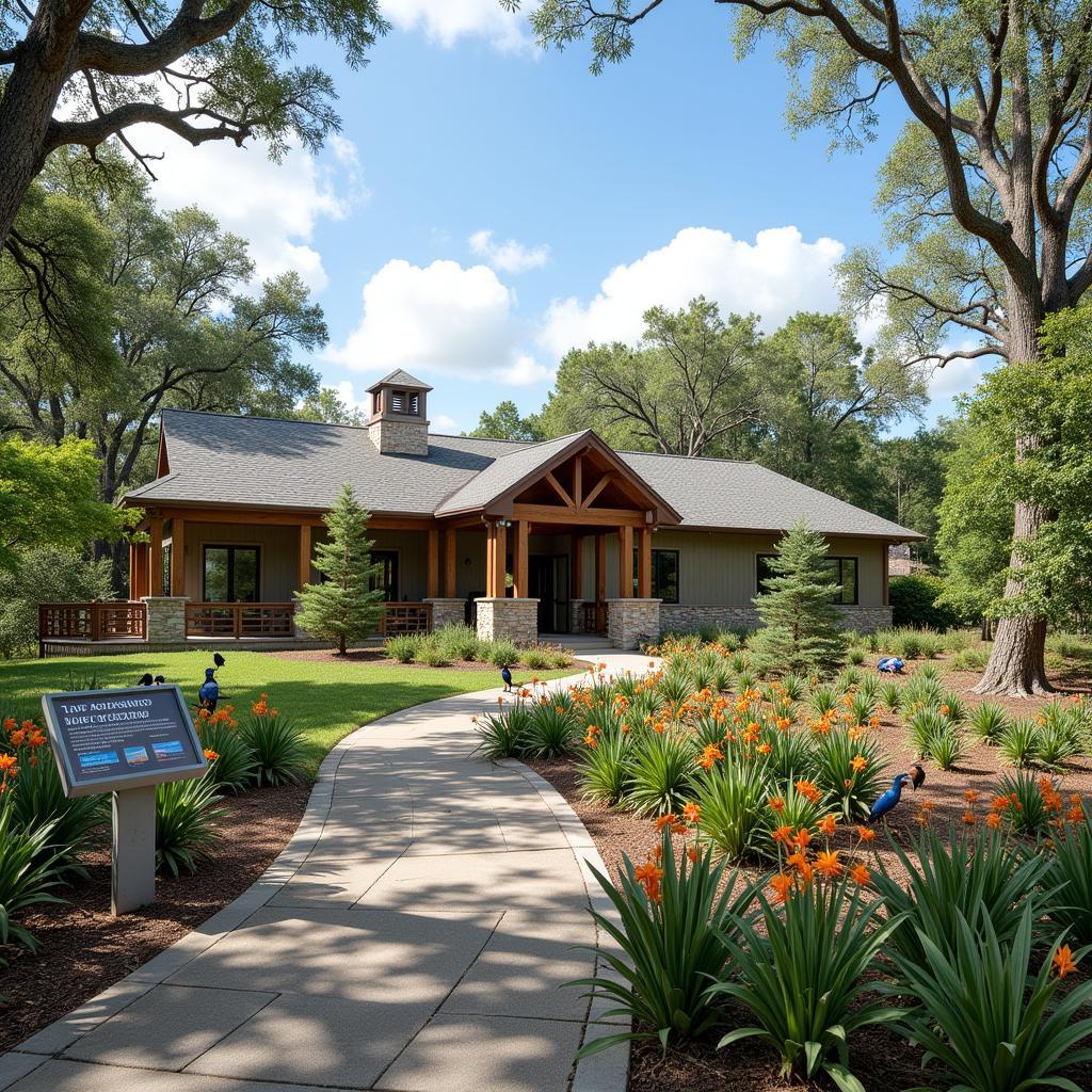 Sarasota Audubon Nature Center building with lush greenery and diverse bird species