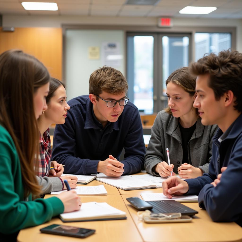 Students collaborating at a science honor society meeting