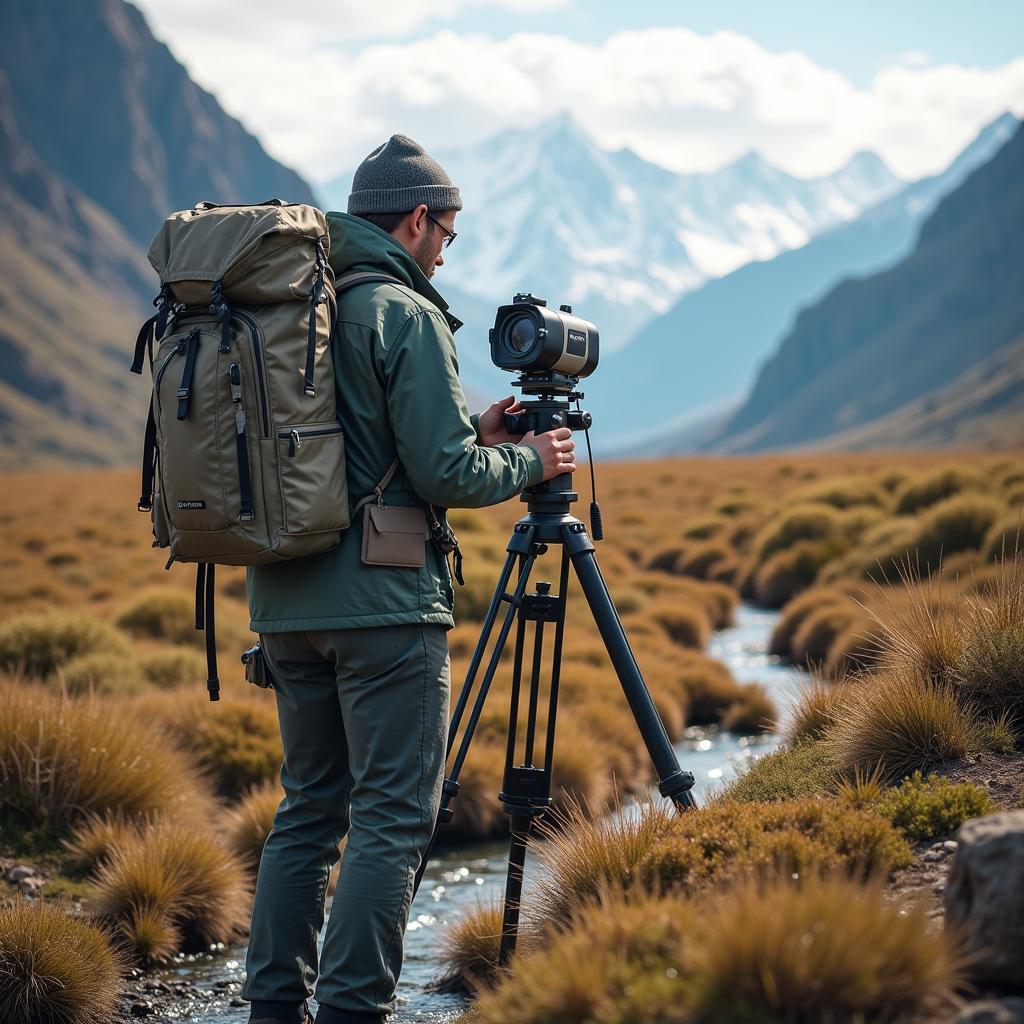 Scientist Conducting Field Research in a Remote Location