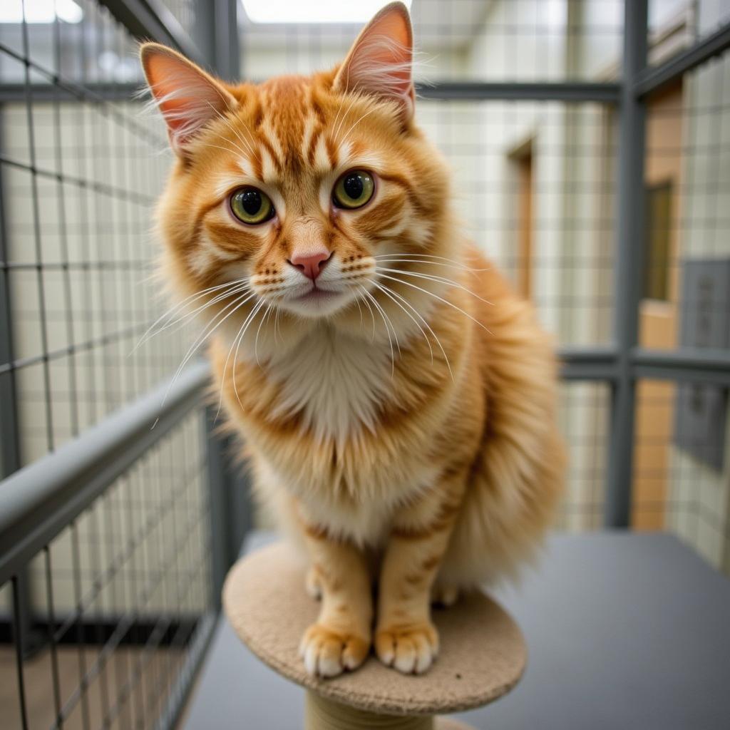 A content cat at the Scott County Humane Society awaits its forever family.