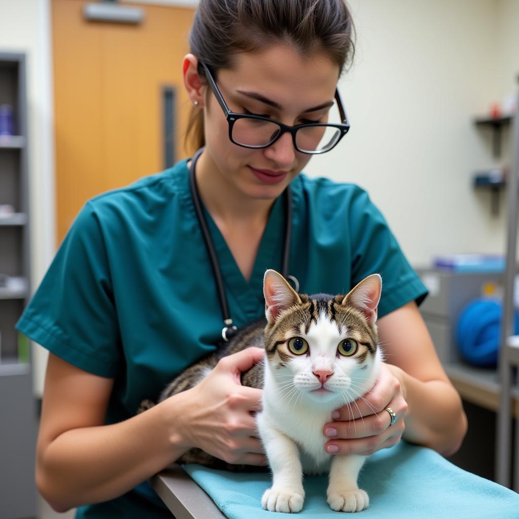 Veterinary Technician Examining a Cat at Seattle Humane Society