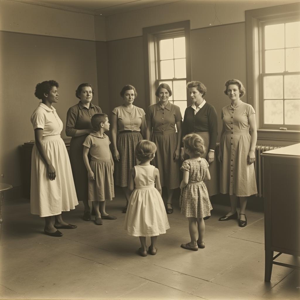 Settlement House Workers Engaging with Children