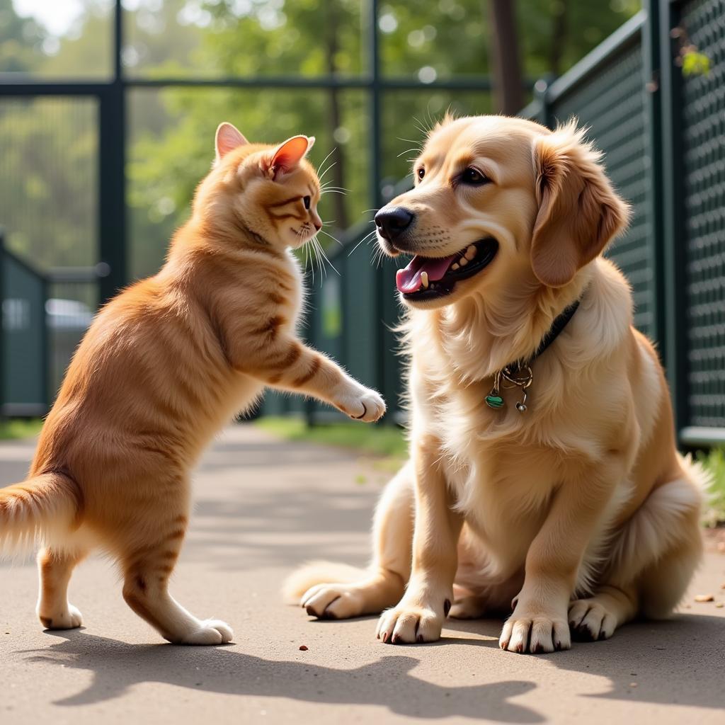 Dog and Cat Playing Together at the Sevier County Humane Society