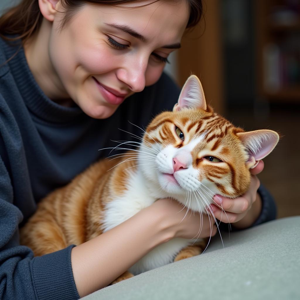 Seward Humane Society Cat Cuddling with a Volunteer