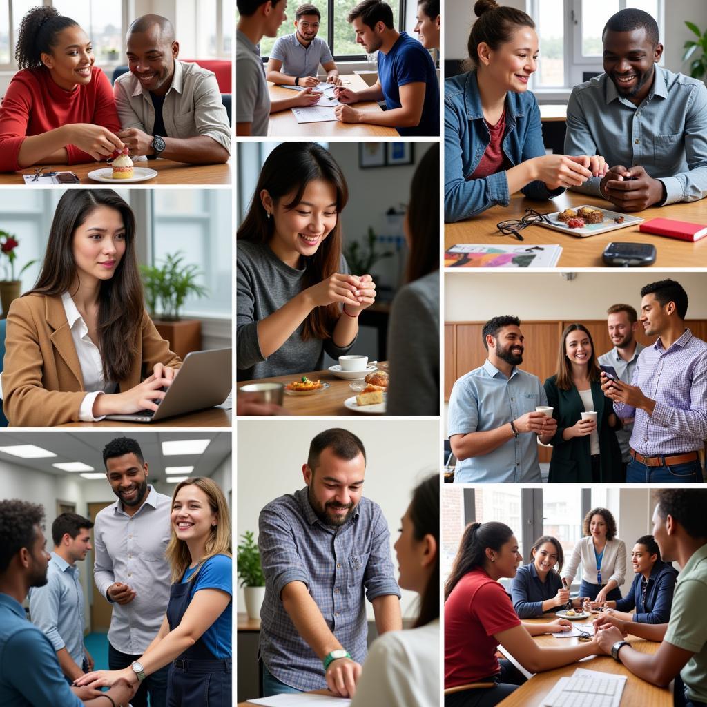  A collage showcasing various shared experiences, such as volunteering, attending cultural events, and engaging in team-building activities