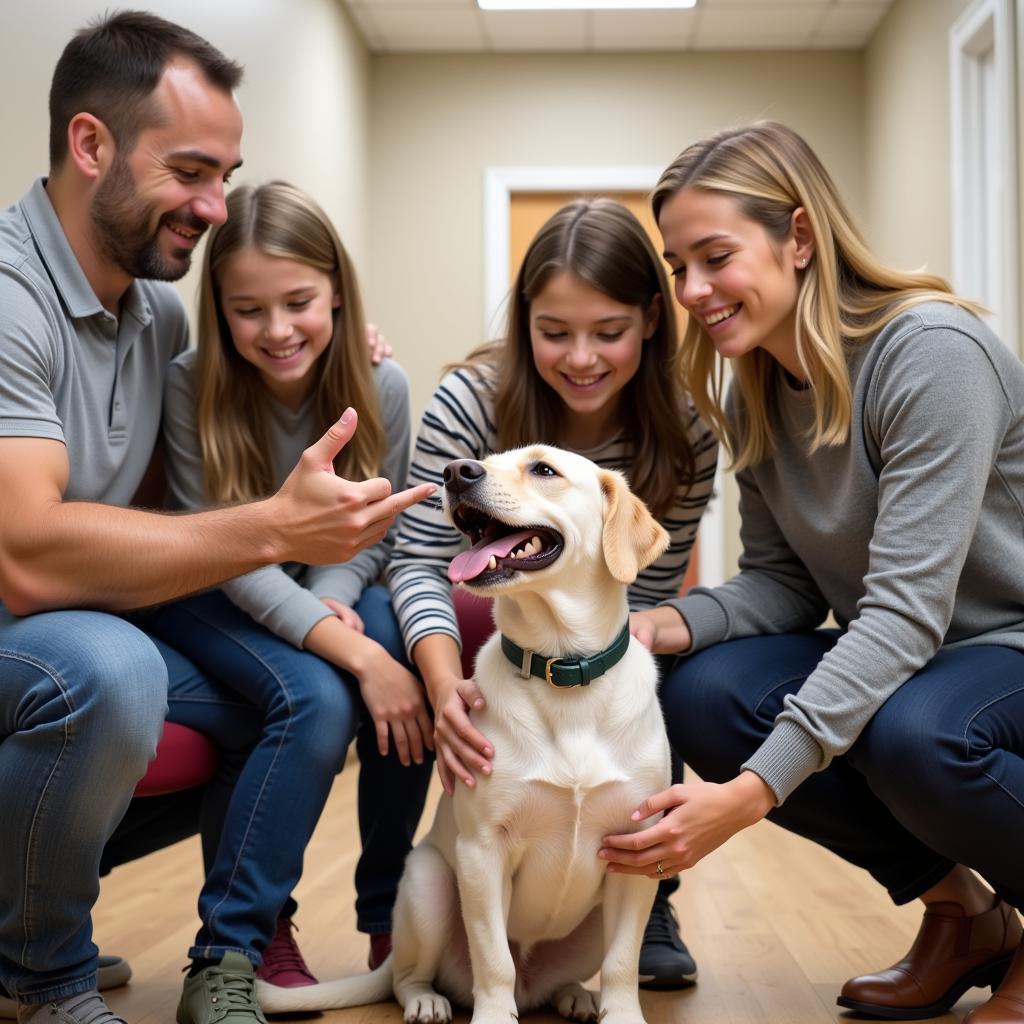 Family meeting a dog at the Shelby County Humane Society