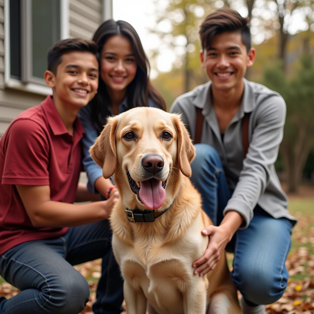 A family meeting a dog at the Humane Society of Shelby County