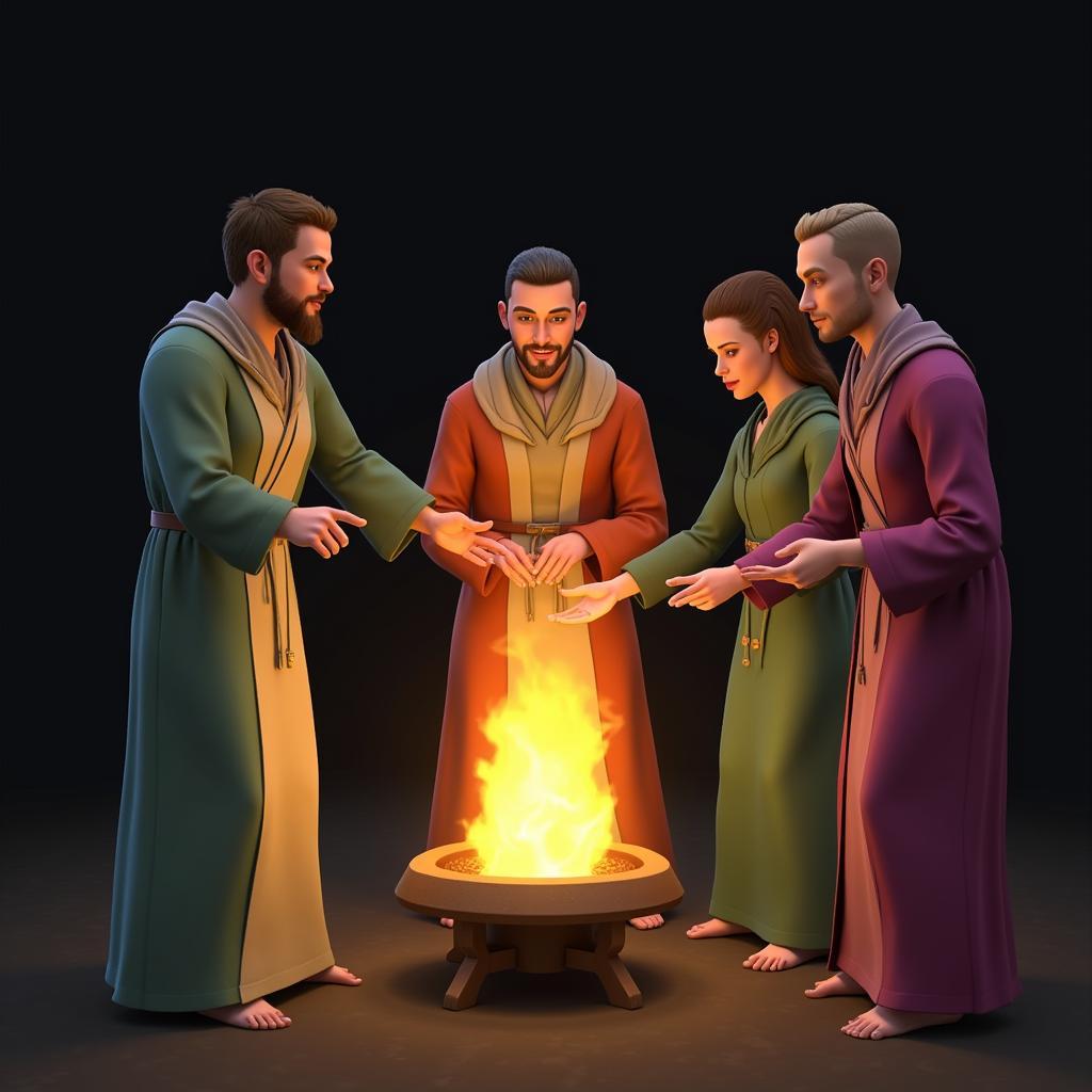 Sims 4 characters participating in a secret society ritual