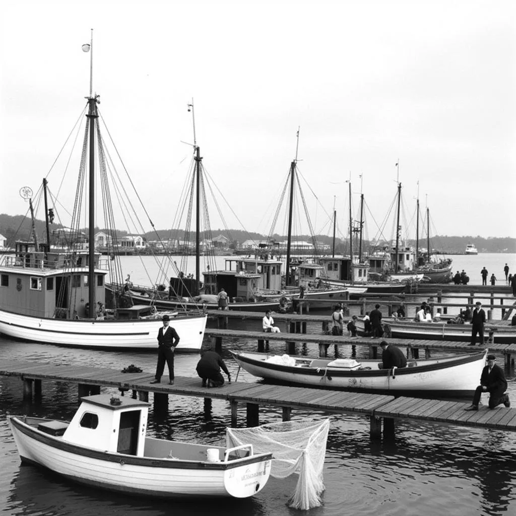 Early 20th-century photograph of fishermen in Sister Bay