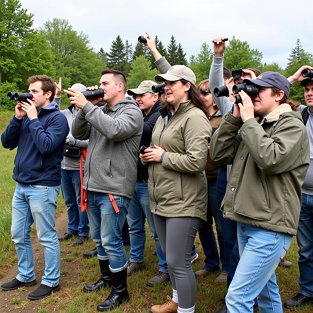 Bird Walk Participants Spotting Birds