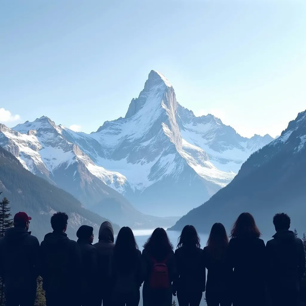 Snow-capped mountain range symbolizing unity among diverse people