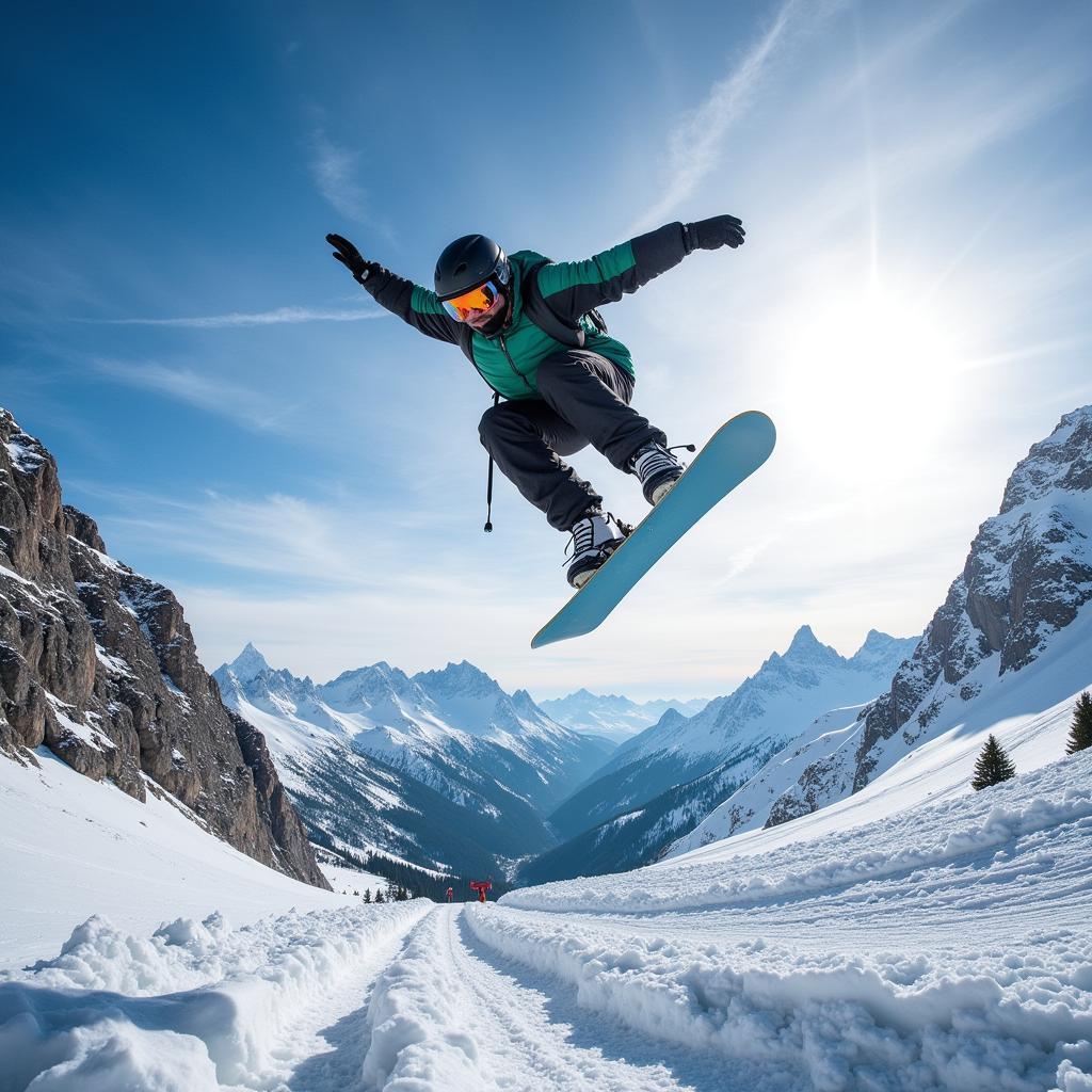 A snowboarder executes an impressive aerial maneuver against the backdrop of the Swiss Alps