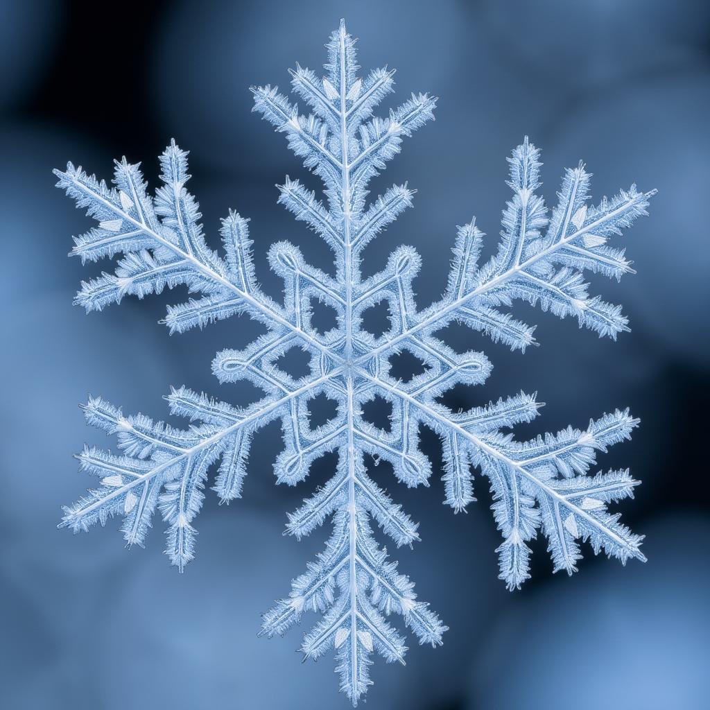 Snowflake under a microscope revealing intricate details