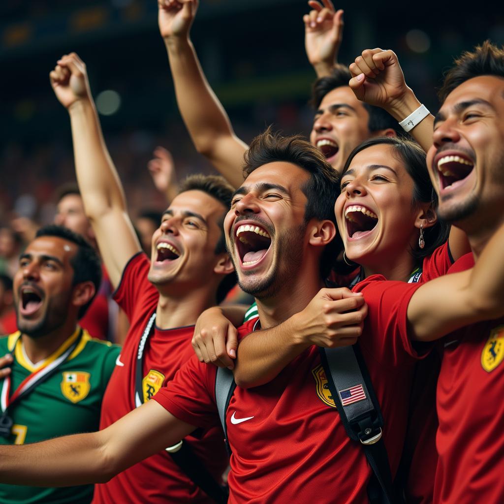 Soccer fans celebrating a goal