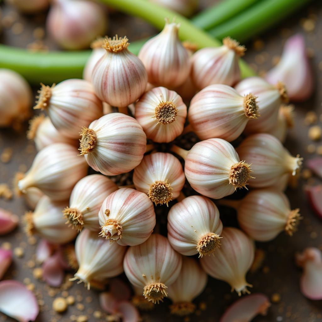 Close-up of society garlic bulbs