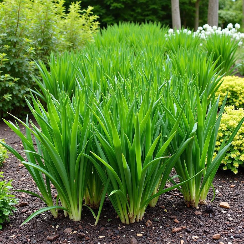 Society Garlic in a Garden Border