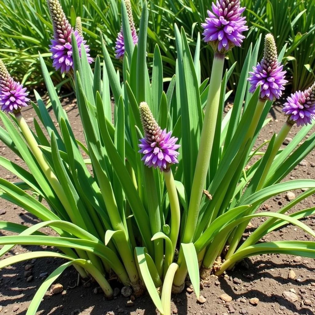 Thriving Society Garlic Plants in a Garden Setting