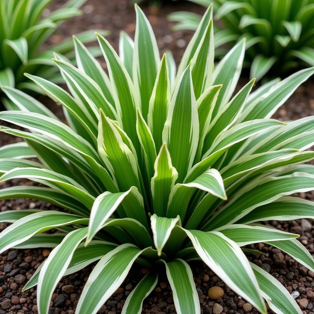 Society garlic variegated thriving in a garden setting