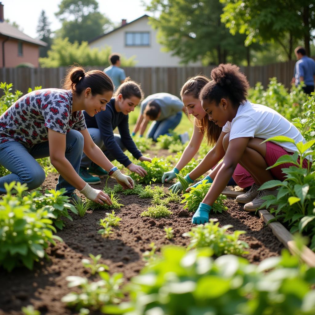 Residents tending to the community garden in Society Hill at University Heights