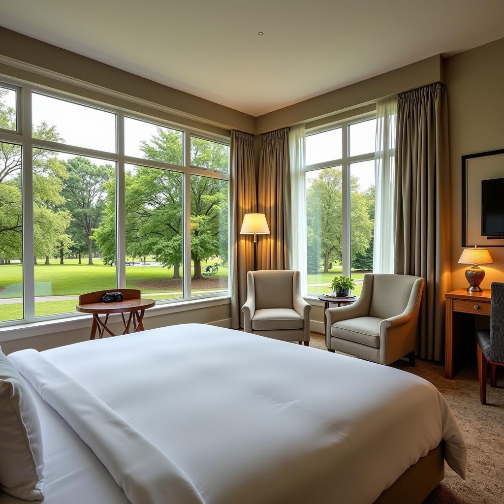 Spacious hotel room with a view of Independence Park