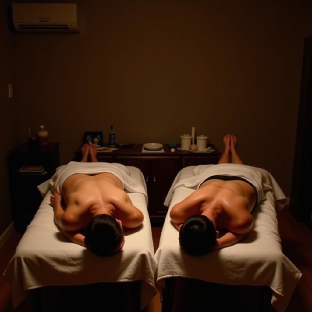 Couple enjoying a couples massage at a society hotel spa