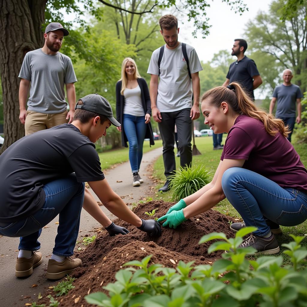 Members of a society participating in a community service project