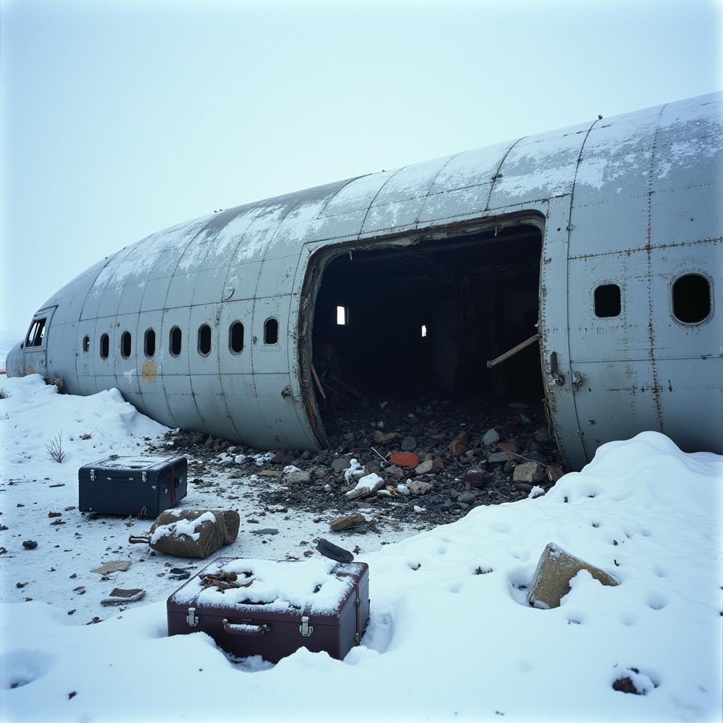 The wrecked plane fuselage used as shelter