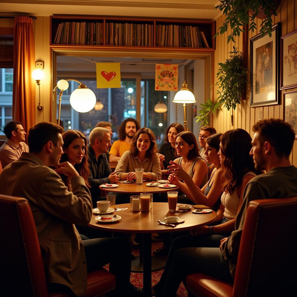 People Gathering in a Society Salon with Vinyl Records