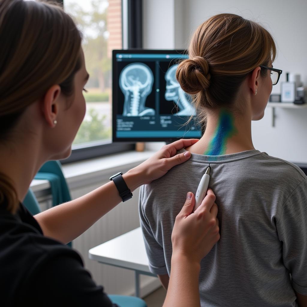 A medical professional performing a society vascular ultrasound procedure