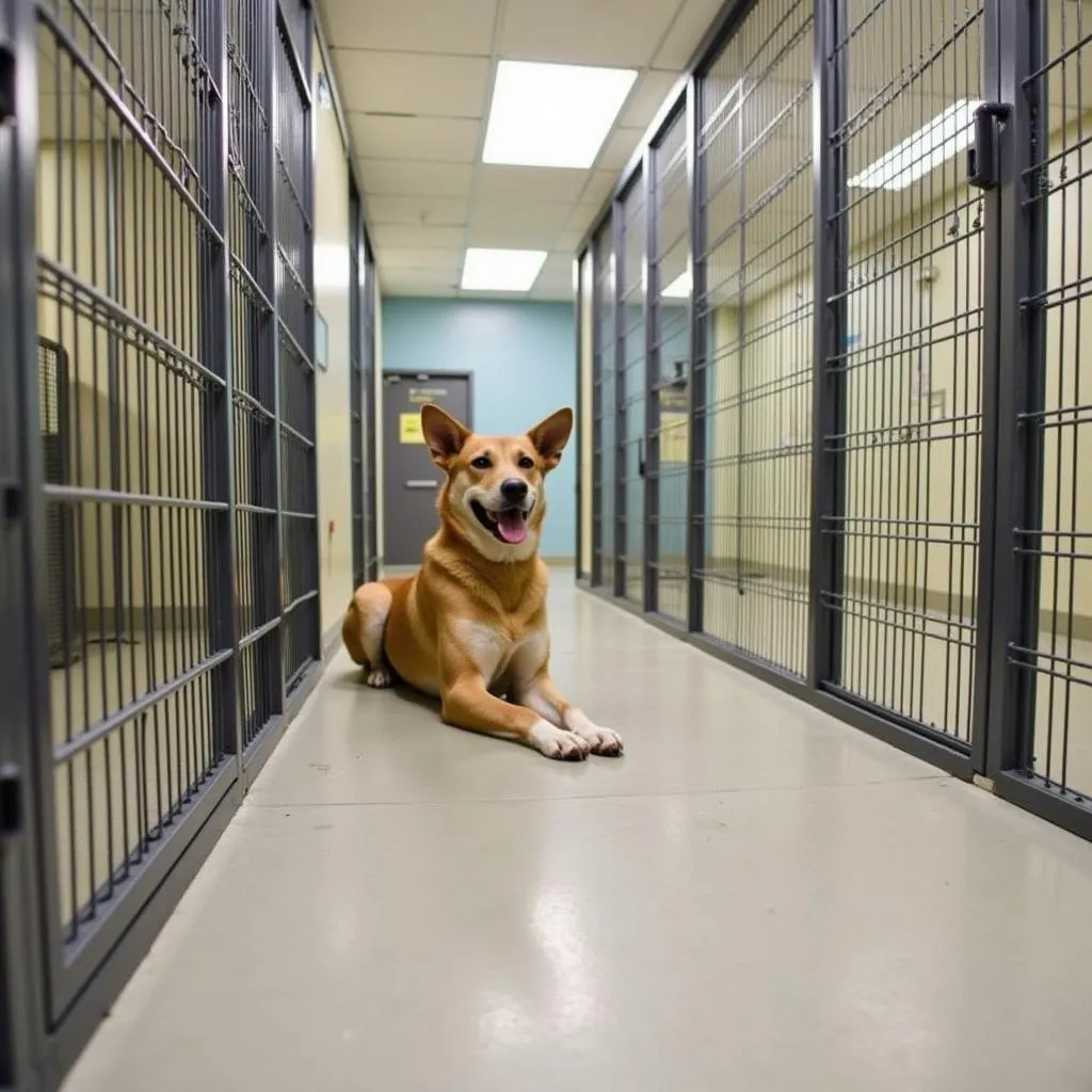 Dog in a clean and spacious kennel at the SPVHS