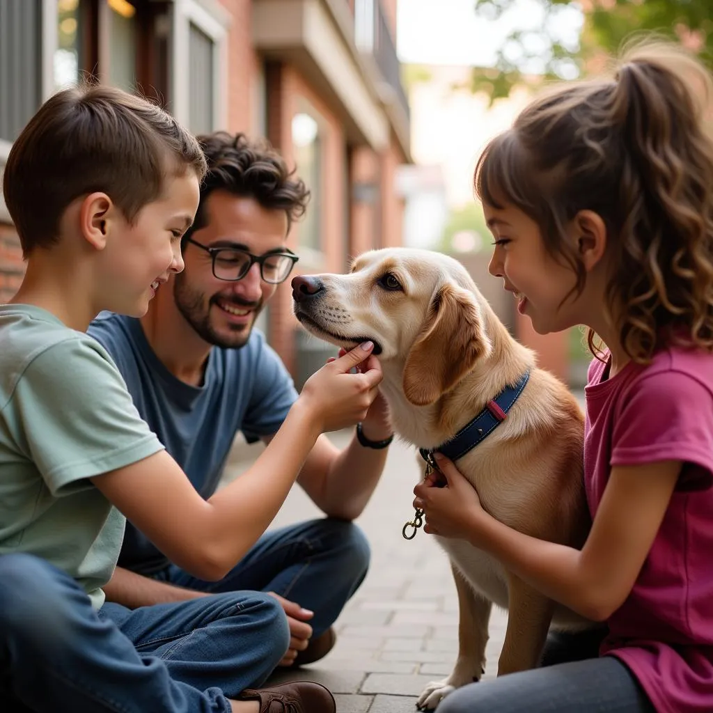 A family meeting a dog at the SPVHS for potential adoption