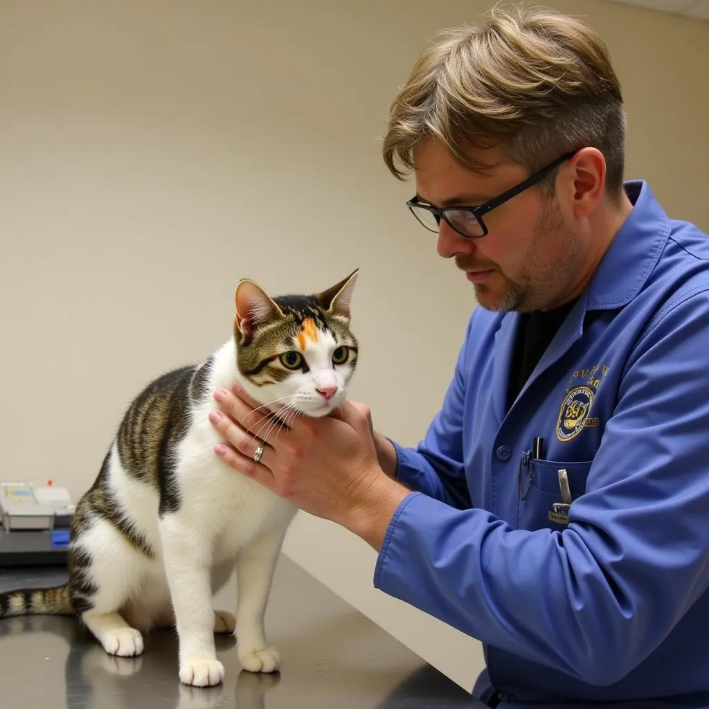 Veterinarian examining a cat at the SPVHS